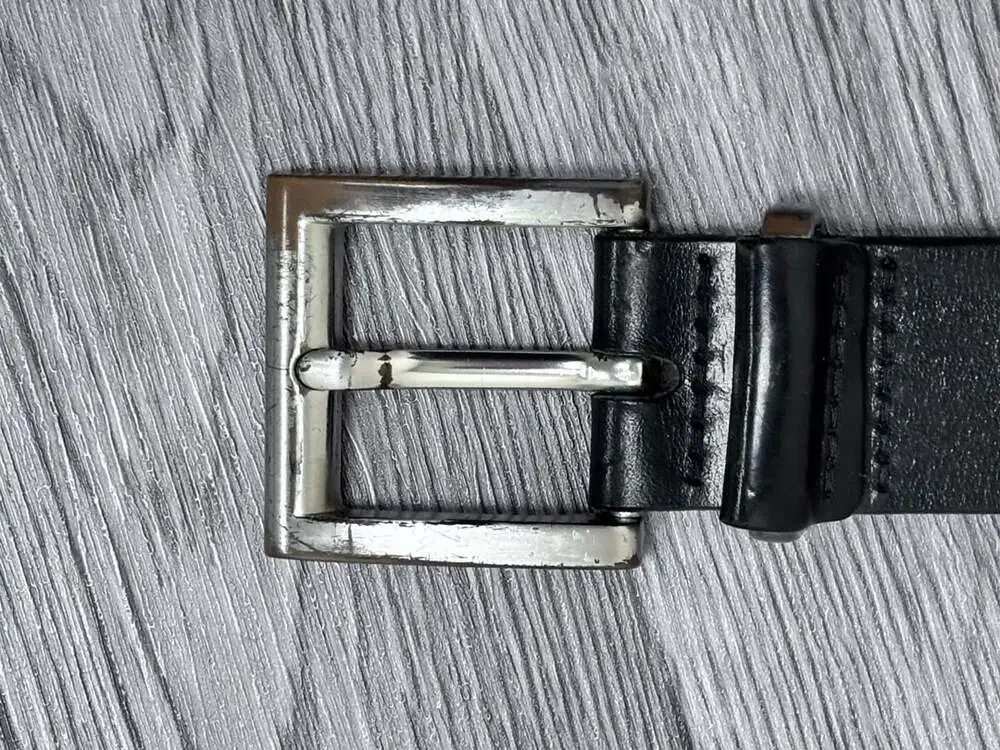 Structure Genuine Italian Leather Belt Black Silver Hardware
